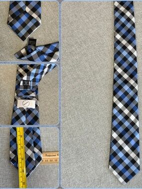 Bespoke Blue Black White Plaid Men's Tie